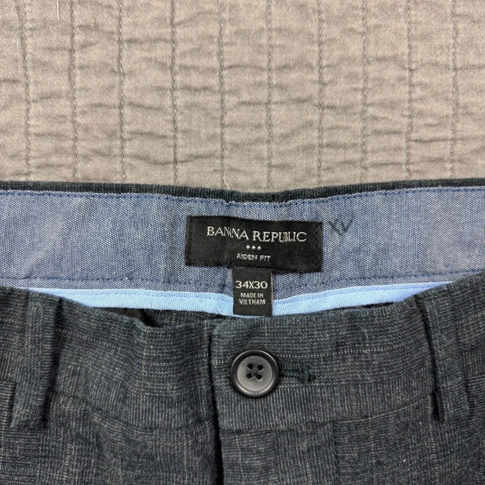 Banana Republic Aiden Chinos Mens 34x30 (34x28) Blue Gray Glen Plaid Slim Pants